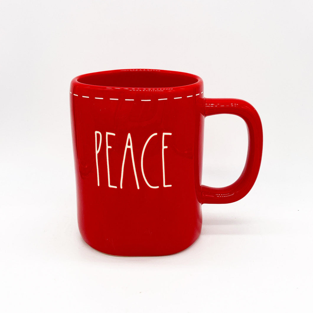 Rae Dunn Red Peace Mug (white stitching)