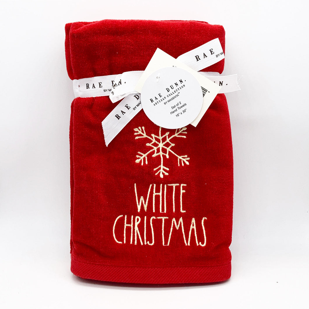 Rae Dunn Red White Christmas Hand Towel Set of 2