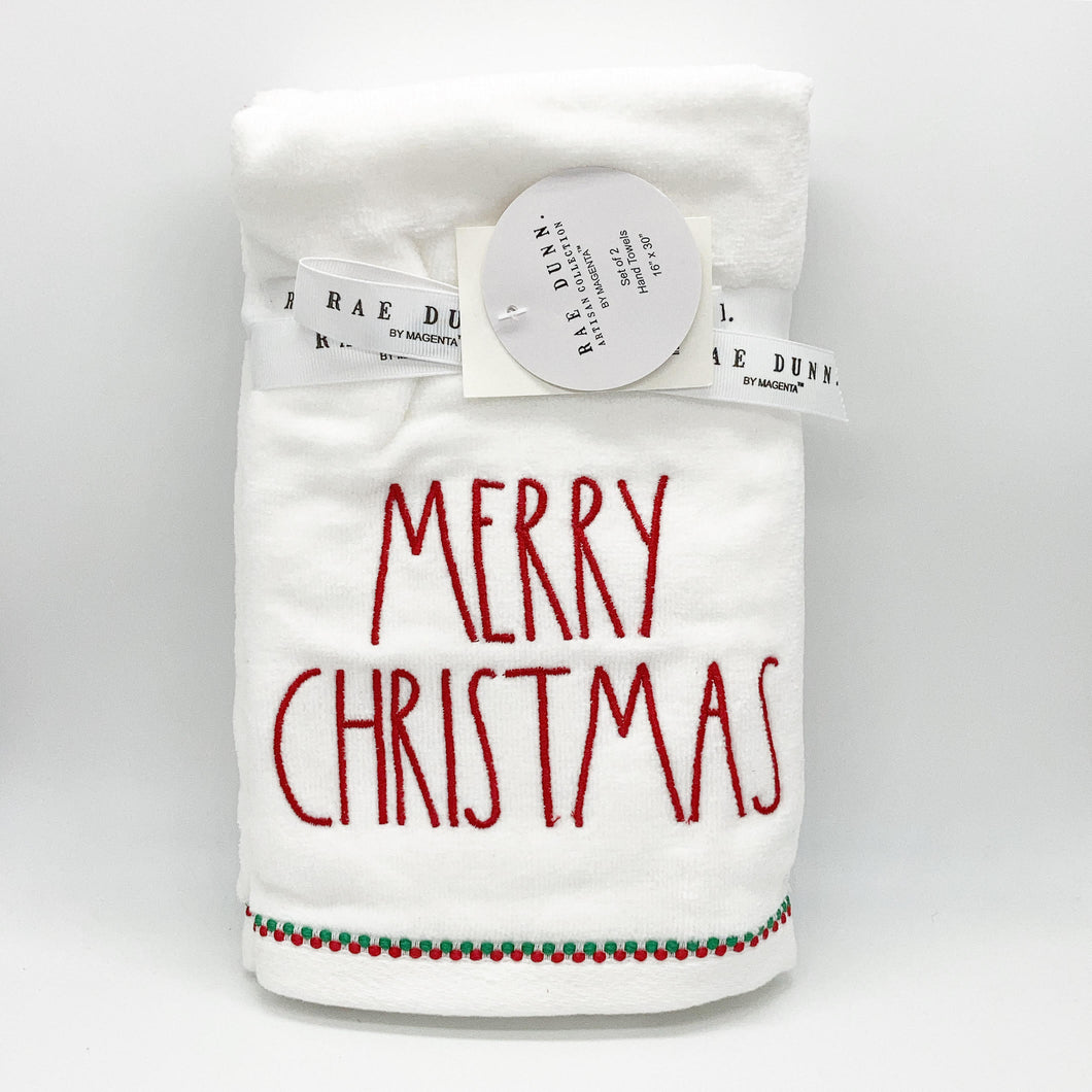 Rae Dunn Merry Christmas Hand Towel Set of 2